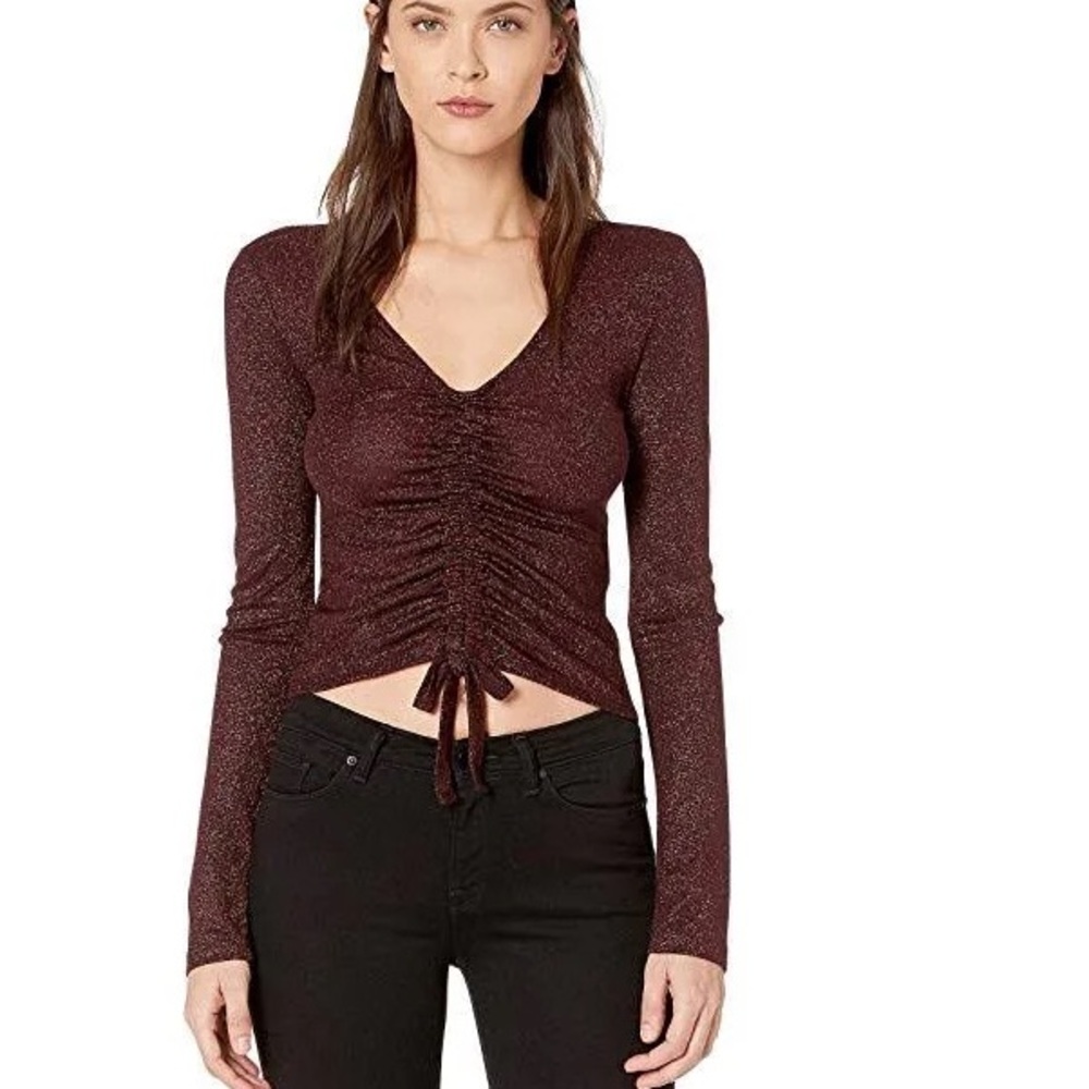 All Saints Rina Glitz Ruched Drawstring Glitter Long Sleeve Top Shirt Large